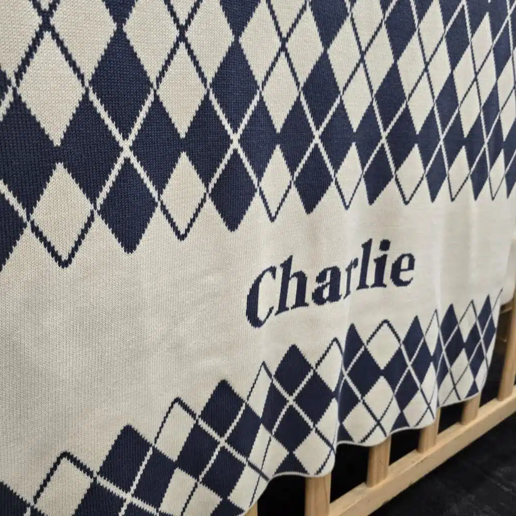 Manta argyle personalizada com nome